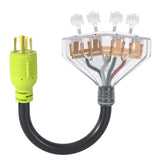 AOWEITOUR RV 30 Amp to 110 Adapter Generator Power Cord, 4 Prong 30 Amp Splitter to 20 Amp Adapter Generator Cord, NEMA L14-30P Male Plug to 4X 5-20R T-Blade Female Plug, 10 AWG STW (1.5FT)