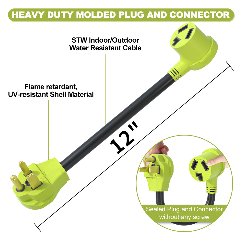 AOWEITOUR NEMA 6-50P to NEMA 10-30R, Welder 3 Prong 50A Plug to Dryer 3 Prong 30A Socket Power Conversion Cord,STW 10 Gauge(1FT)