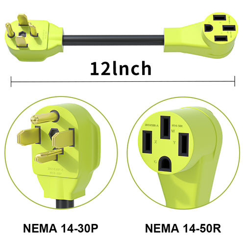 AOWEITOUR NEMA 14-30 to 14-50 EV Adapter, 30amp Dryer Plug to 50Amp EV Charging Adapter Cord, Level 2 Charger Adapter, Compatible with EV,10-AWG STW(1FT)