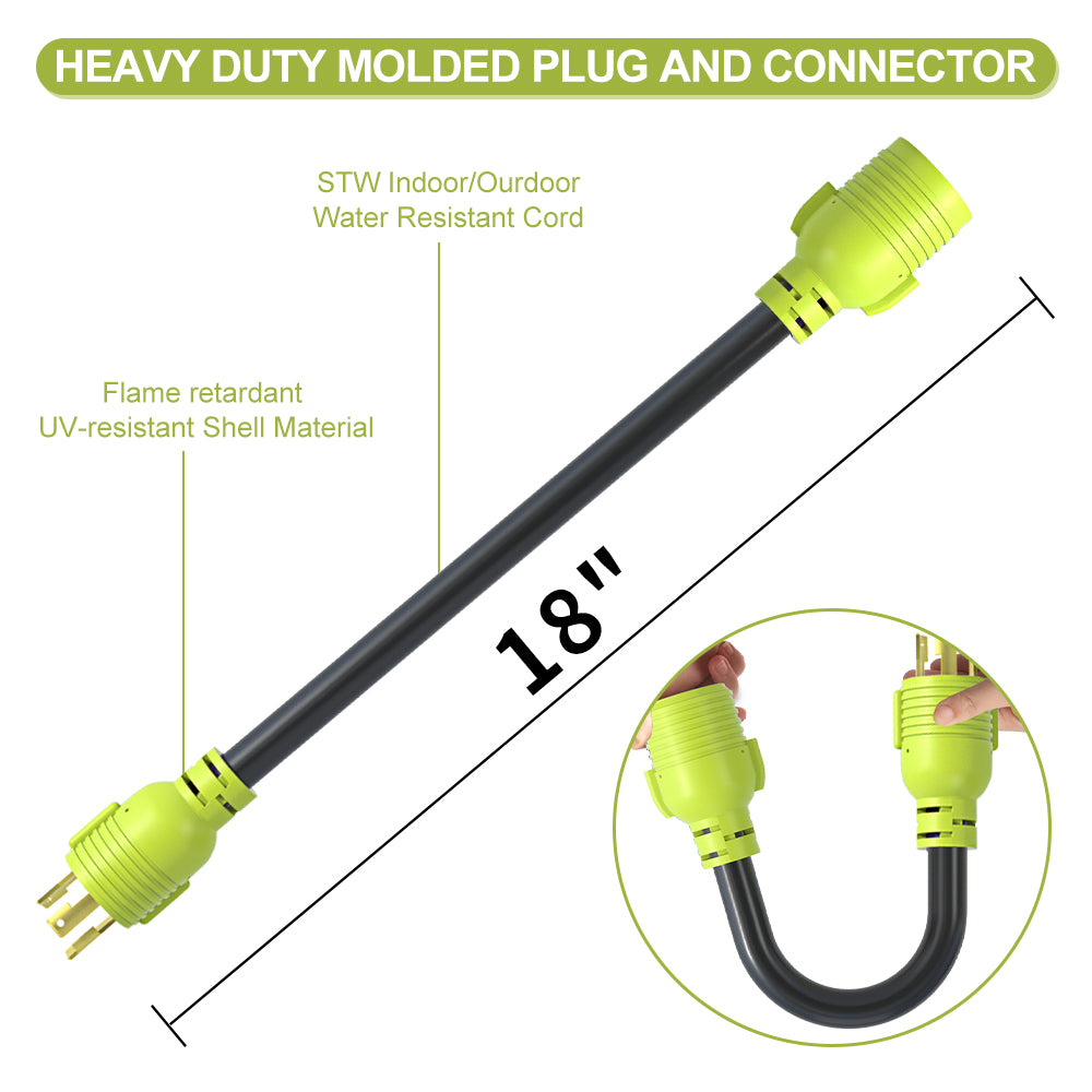 AOWEITOUR Generator Adapter Cord,NEMA L5-30P Male Plug to L14-30R Female Plug,30 Amp Generator Adapter 3 Prong to 4 Prong Inlet Box Adapter ,STW 10 AWG(1.5FT)