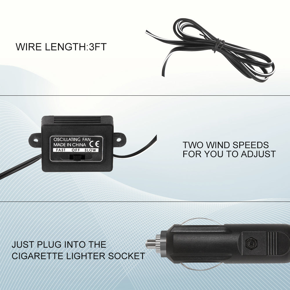 12 Volt Oscillating Fan, 6" Portable Car Clip Fan With Car Cigarette Lighter, 360° Cooling Ventilation, Car DC Fan, For RV/Truck/Car (Cord Length 3FT)
