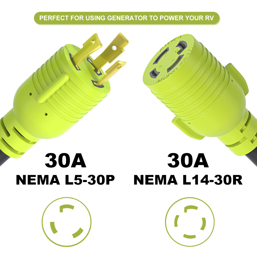 AOWEITOUR Generator Adapter Cord,NEMA L5-30P Male Plug to L14-30R Female Plug,30 Amp Generator Adapter 3 Prong to 4 Prong Inlet Box Adapter ,STW 10 AWG(1.5FT)