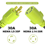 AOWEITOUR Generator Adapter Cord,NEMA L5-30P Male Plug to L14-30R Female Plug,30 Amp Generator Adapter 3 Prong to 4 Prong Inlet Box Adapter ,STW 10 AWG(1.5FT)