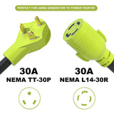 AOWEITOUR NEMA TT-30P to L14-30R RV Generator Adapter,30 Amp 3 Prong to 4 Prong Adapter,Generator Transfer Switch Adapter Cord,Outdoor Generator Power Cord,STW 10 AWG(1.5FT)