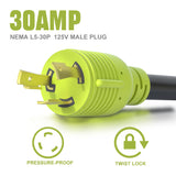 AOWEITOUR RV 30 Amp to 110 Adapter Generator Power Cord, 3 Prong 30 Amp Adapter Plug to 20 Amp Twist Lock Socket,NEMA  L5-30 Male Plug to 3X 5-20R T-Blade Female Plug,10 AWG STW (1.5FT)