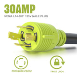 AOWEITOUR RV 30 Amp to 110 Adapter Generator Power Cord, 4 Prong 30 Amp Splitter to 20 Amp Adapter Generator Cord, NEMA L14-30P Male Plug to 4X 5-20R T-Blade Female Plug, 10 AWG STW (1.5FT)
