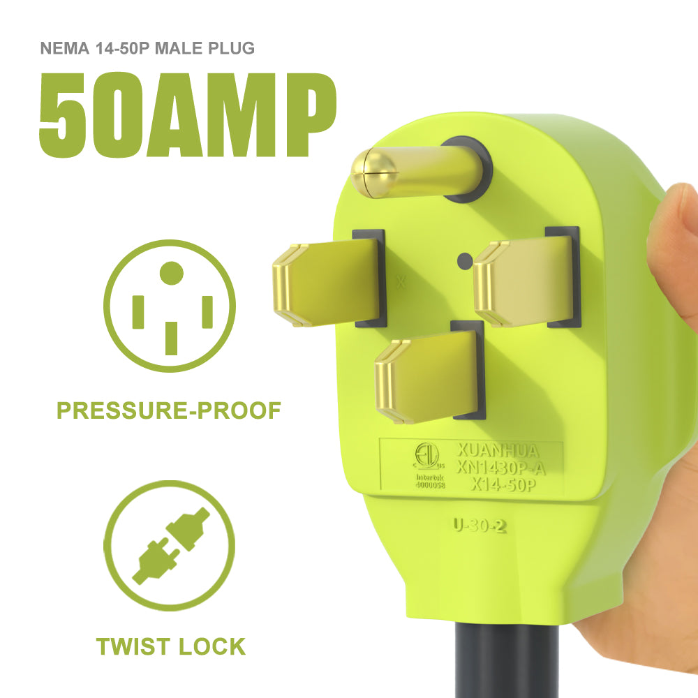 AOWEITOUR  50 Amp to 110 Adapter, 50 Amp Splitter to 20 Amp RV Adapter,NEMA 14-50P Male Plug to 4X 5-20R Female Plug Outlet Adapter,10 AWG STW (1.5FT)