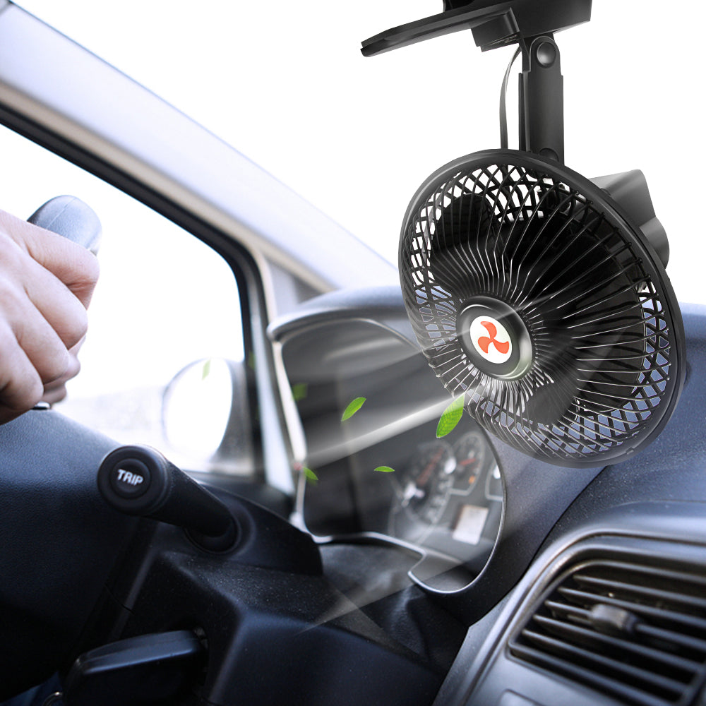 12 Volt Oscillating Fan, 6" Portable Car Clip Fan With Car Cigarette Lighter, 360° Cooling Ventilation, Car DC Fan, For RV/Truck/Car (Cord Length 3FT)