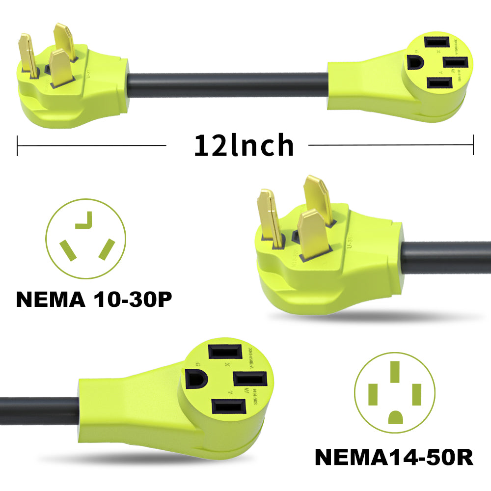 AOWEITOUR NEMA 10-30 to 14-50 EV Adapter, 30Amp Dryer Plug to 50Amp EV Charging Adapter Cord, for Level 2 Charging, Compatible with EV,10-AWG STW(1FT)