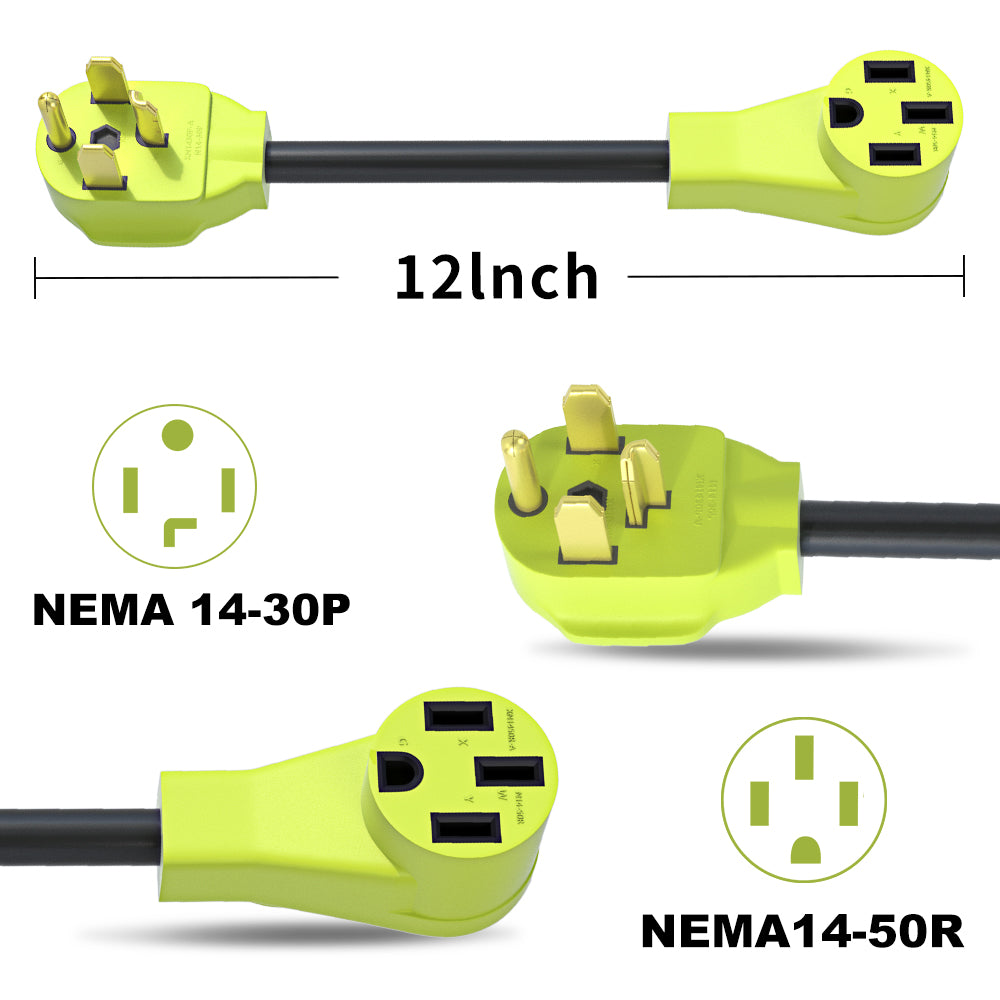 AOWEITOUR NEMA 14-30 to 14-50 EV Adapter, 30amp Dryer Plug to 50Amp EV Charging Adapter Cord, Level 2 Charger Adapter, Compatible with EV,10-AWG STW(1FT)