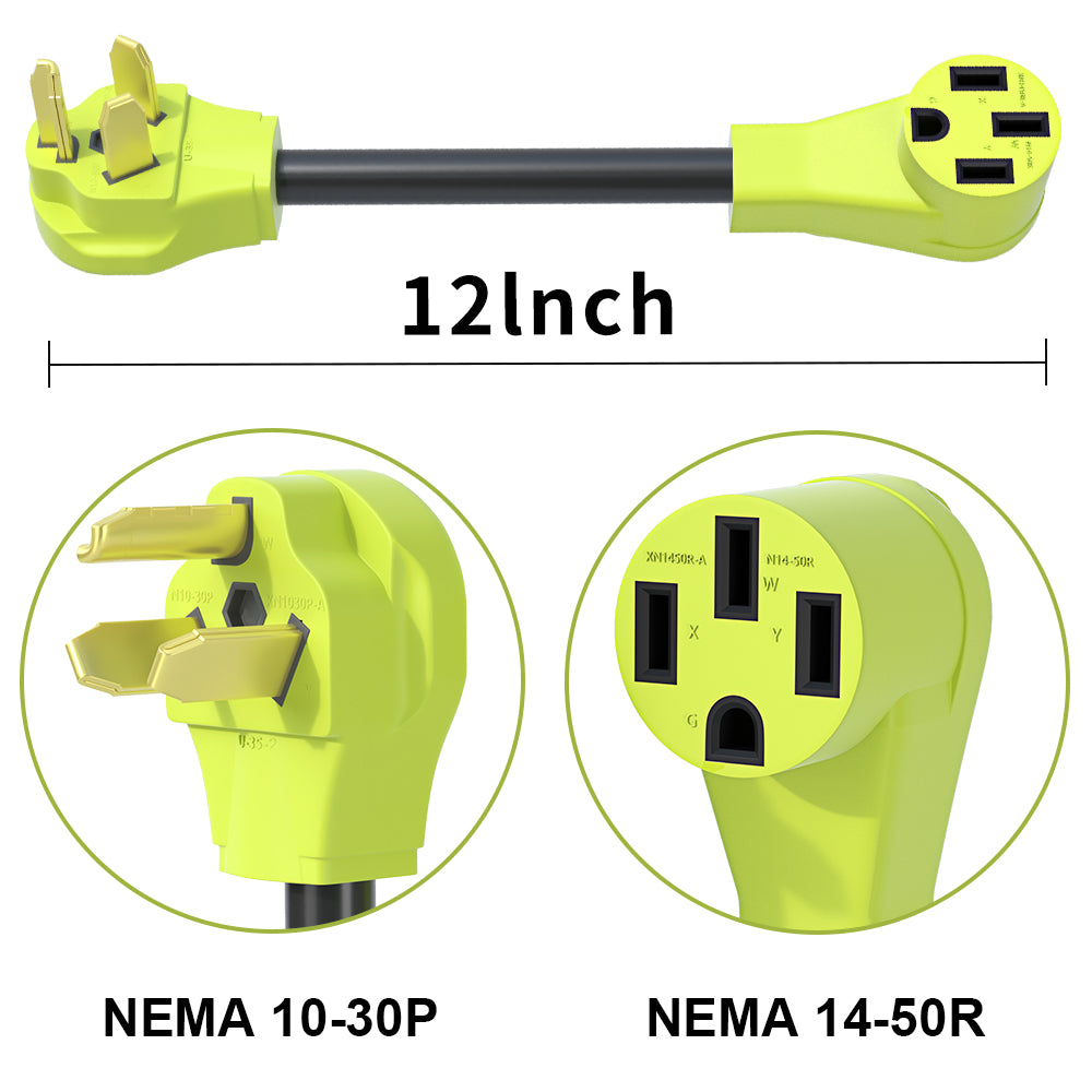 AOWEITOUR NEMA 10-30 to 14-50 EV Adapter, 30Amp Dryer Plug to 50Amp EV Charging Adapter Cord, for Level 2 Charging, Compatible with EV,10-AWG STW(1FT)