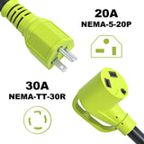 AOWEITOUR 20 Amp NEMA 5-20P to NEMA TT-30R Generator Adapter Cord, Outdoor Power Equipment for RV Trailer Camper with Handle (1FT)